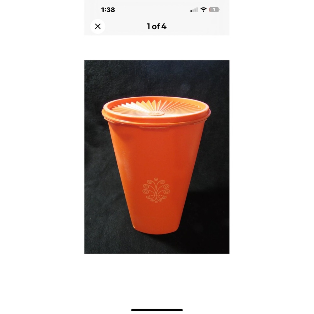 Vintage Tupperware Canister 16‎ Cup W/ Servalier Lid Seal #1222 Orange